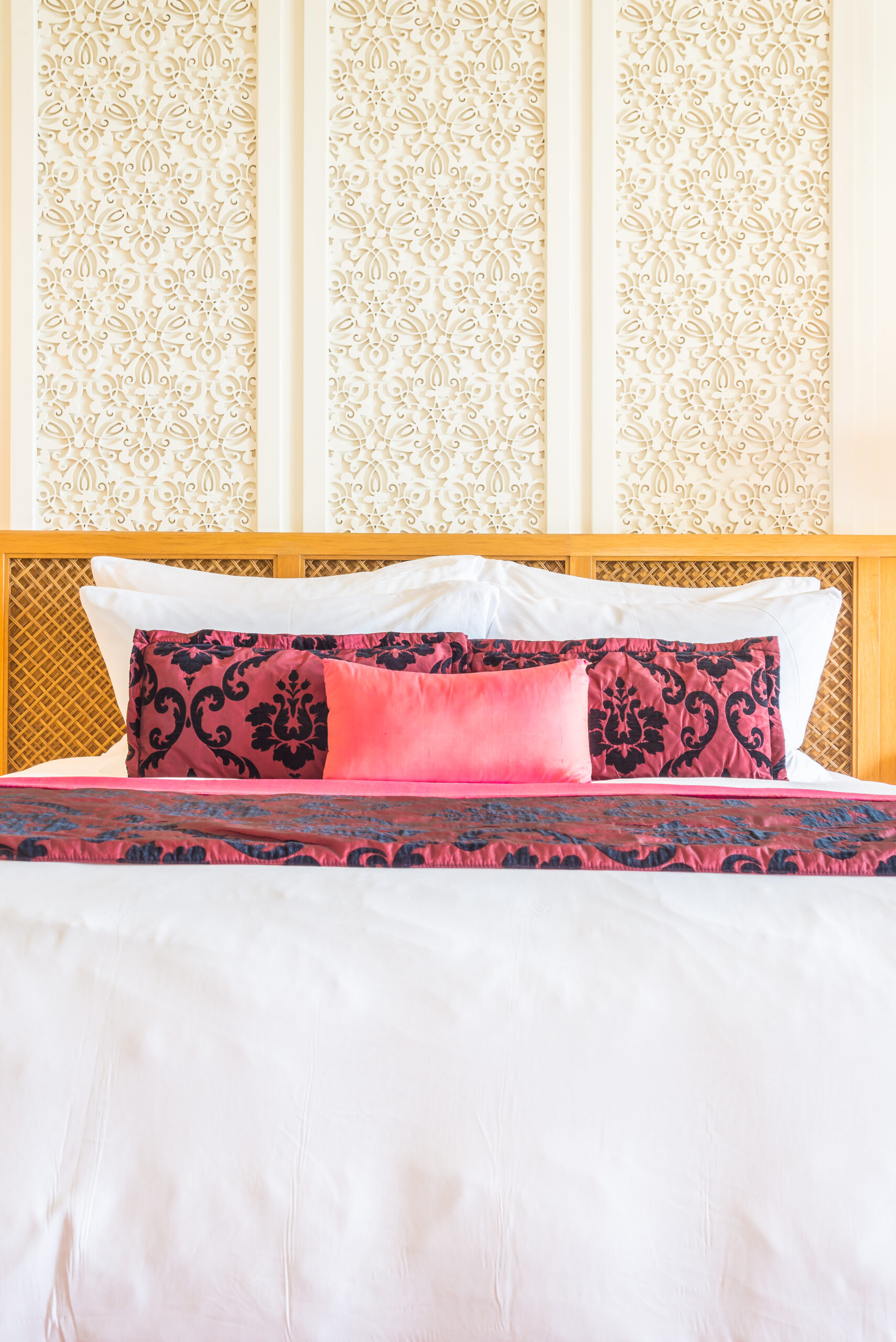 Luxury beautiful pillow decoration on bed in bedroom