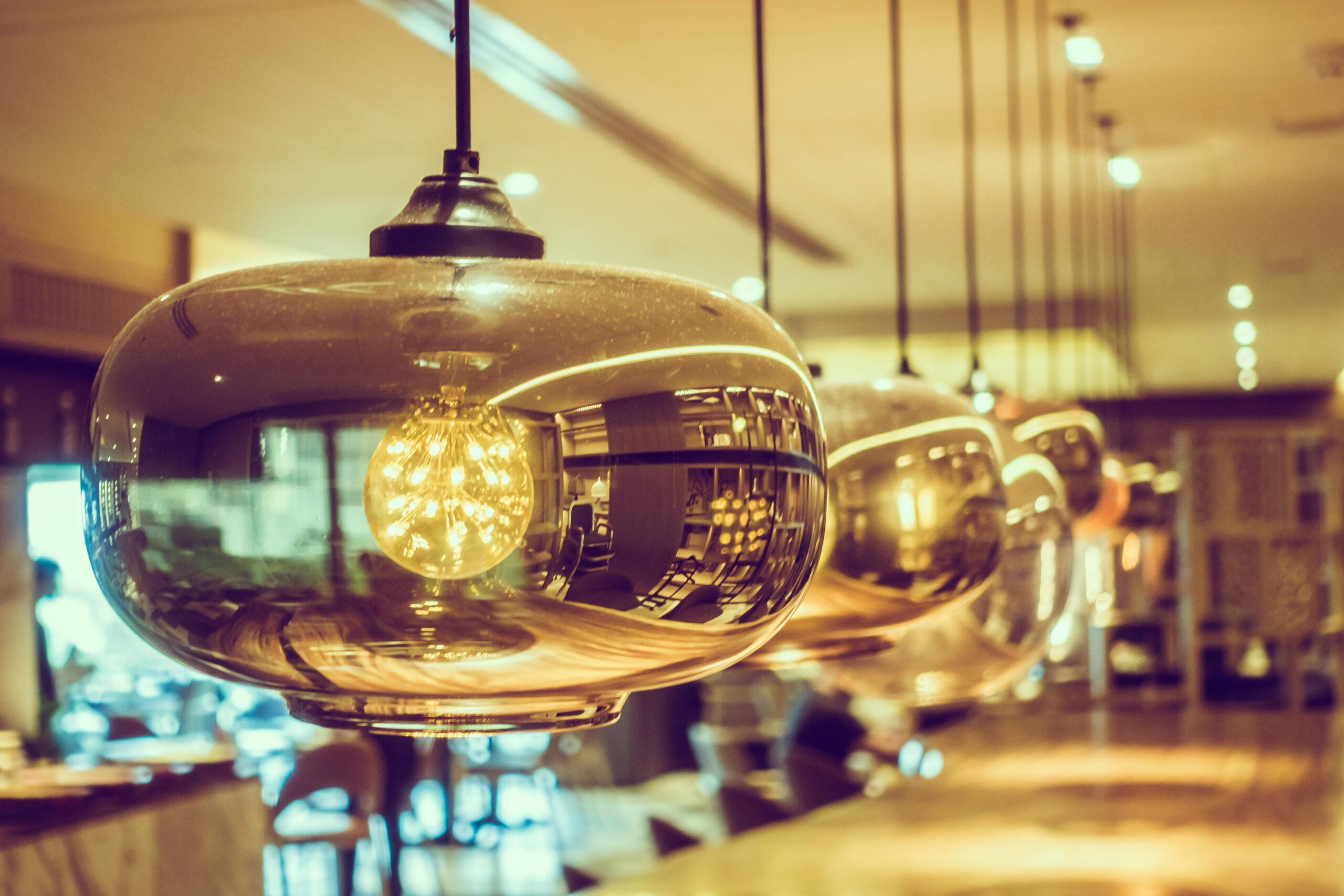 Light lamp decoration in restaurant interior - Vintage Filter
