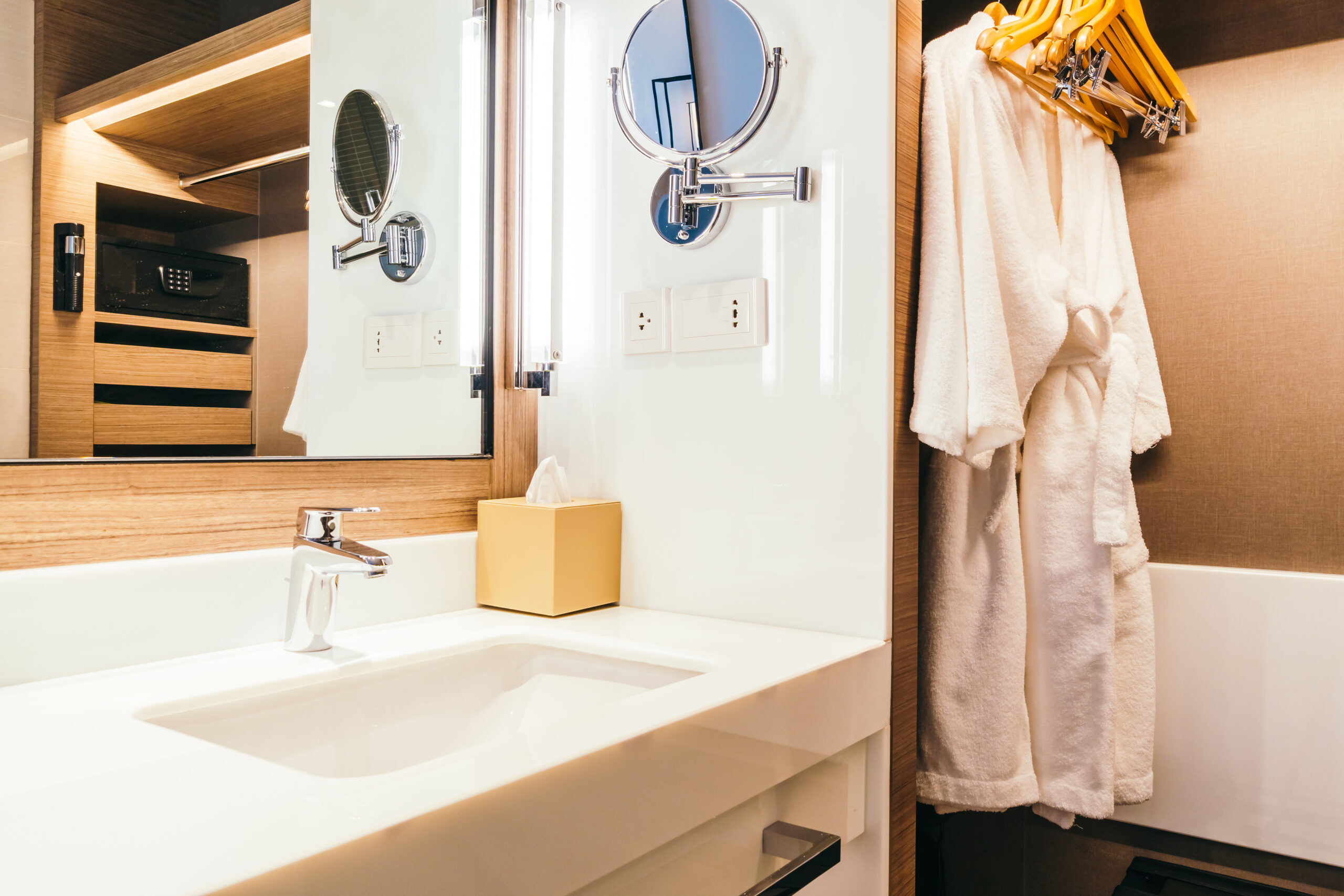 White sink and faucet water decoration in bathroom interior